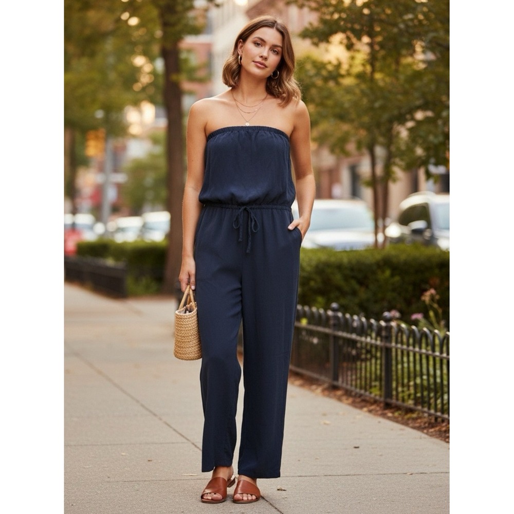 Young Fabulous & Broke‎ Blue Strapless Jumpsuit Drawstring Waist One Piece NWT
